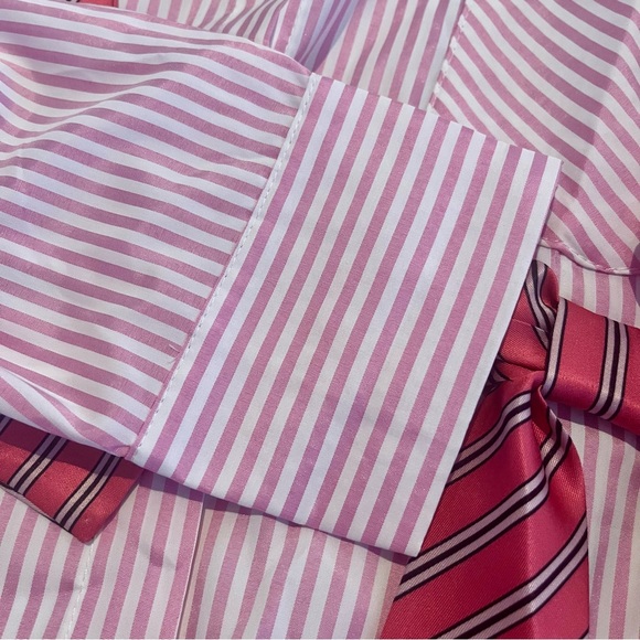 Bow Detail Oversized Striped Shirt Blouse - Picture 14 of 15